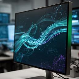 Digitale Datenlinien auf einem Monitor in einem europäischen Technologiezentrum