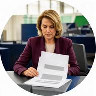Hero Scheick, Leiterin Internationale Politik, bei der Analyse eines Parlamentsdokuments